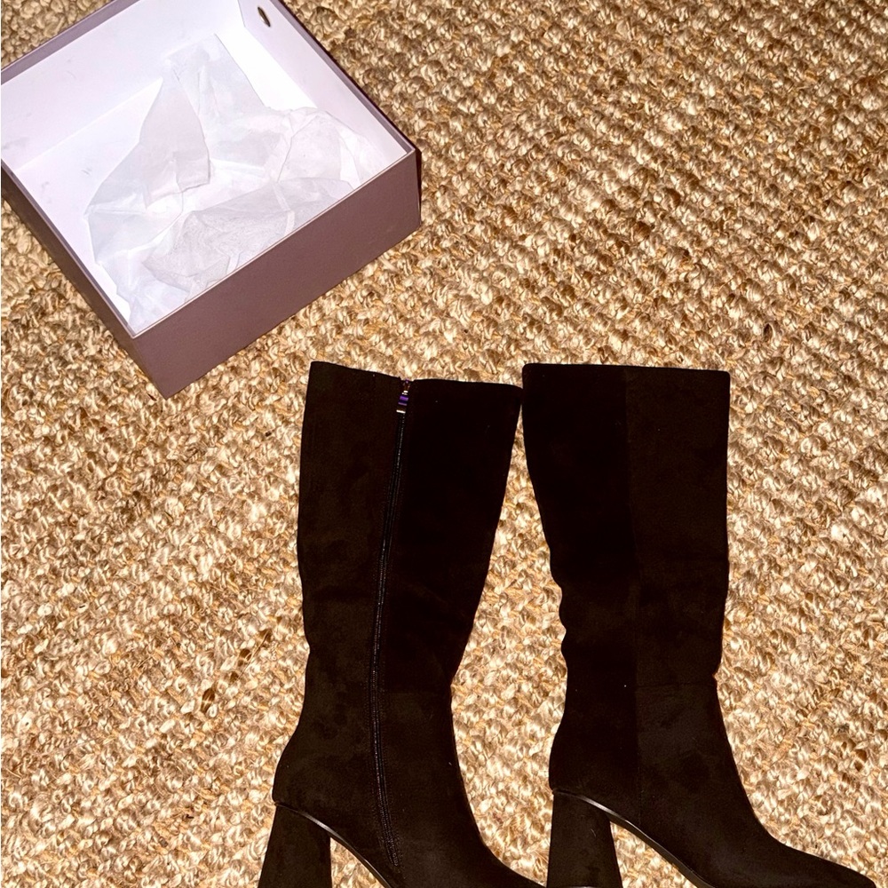 NEW QIY Black suede I’m Heeled Knee-High Boots